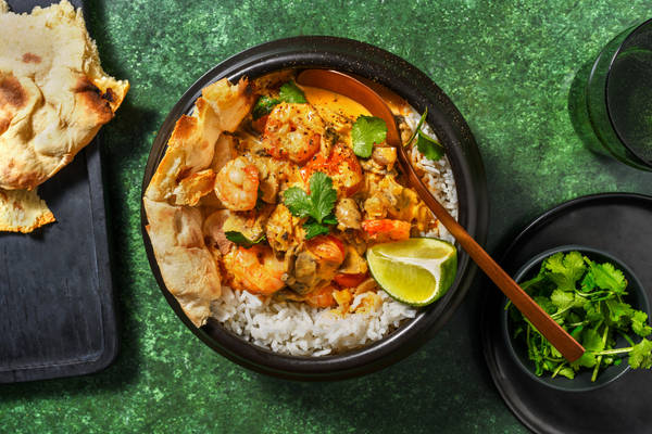 Tom kha-gryde med rejer