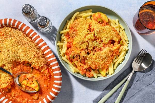 Gratineret tomat og zucchini