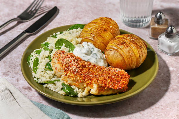 Panko- og harissapaneret hvid fisk