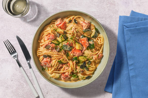 Spaghetti med koldrøget laks