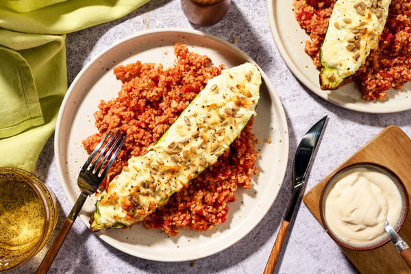 Ricotta- og halloumifyldt zucchini