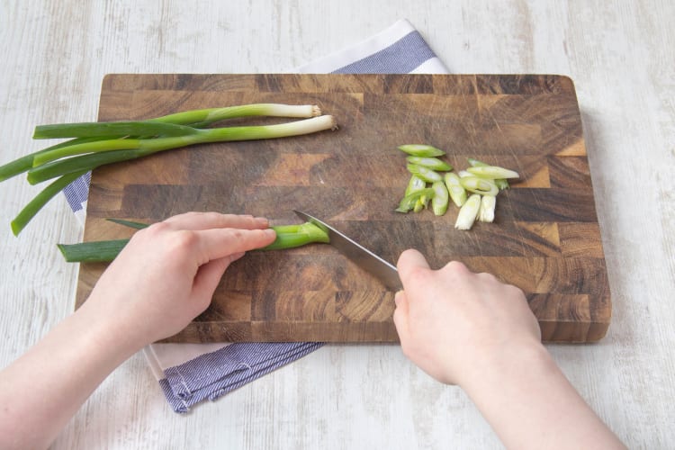 Prep spring onions and corriander