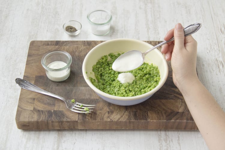 Add yoghurt to the mashed peas