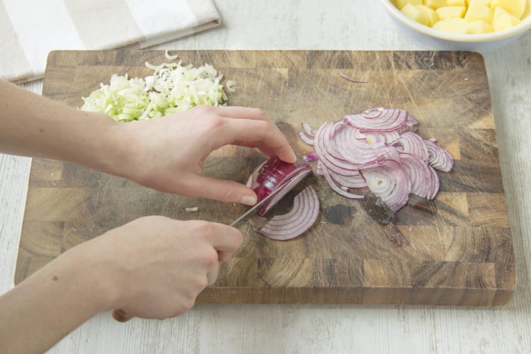 Cut leek and onion
