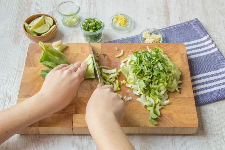 Slice bok choy leaves