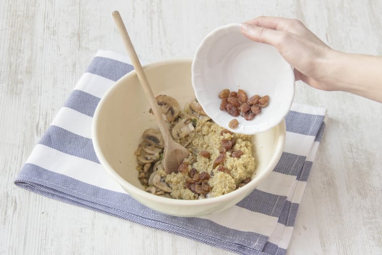 Mix mushroom mixture with raisins and quinoa