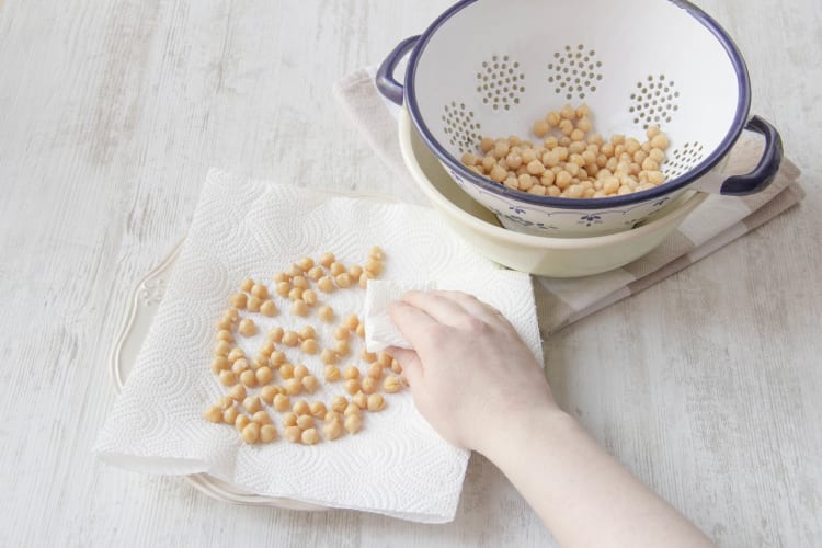 Drain, rinse and dry the chickpeas