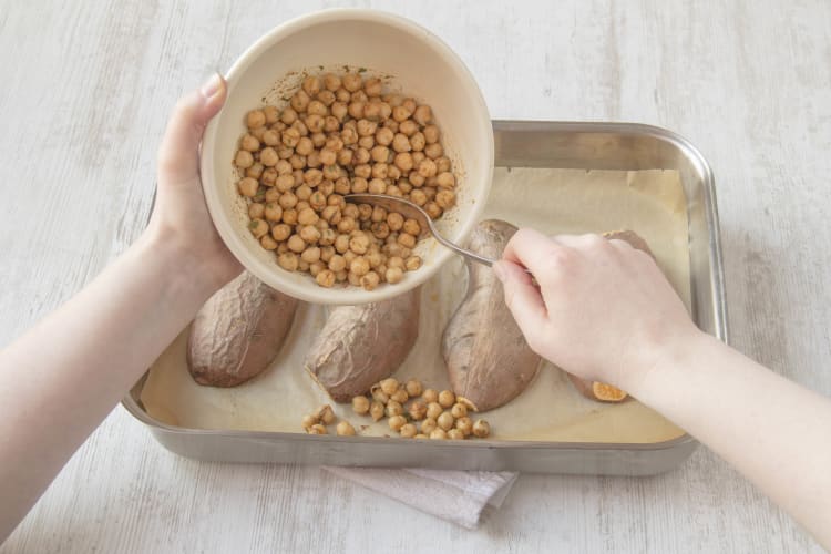 Add chickpeas on the baking sheet