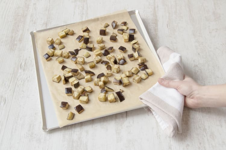 Cook eggplant on baking sheet