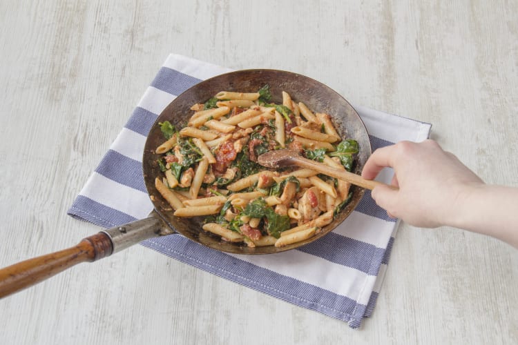 Add pasta and chicken to the pan