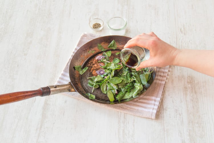 Stir the watercress and balsamic vinegar