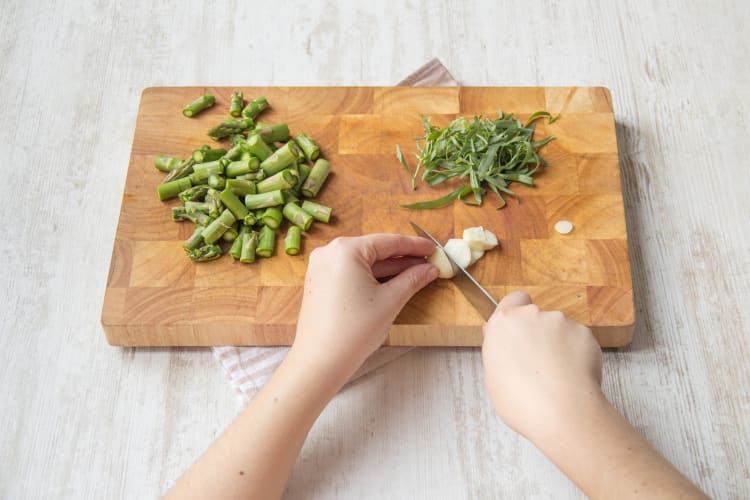 Trim and slice the asparagus