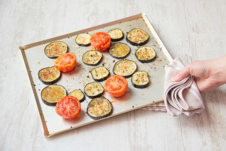 Roast eggplant, tomatoes