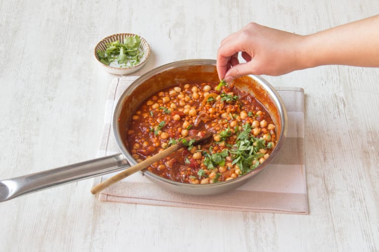 Add coriander to soup