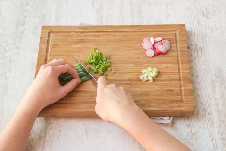 Prepare the radishes and scallions