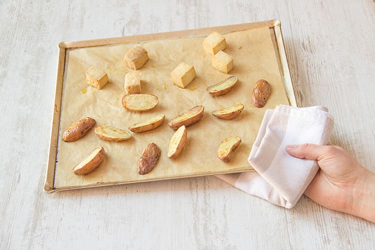 Bake tofu and potatoes