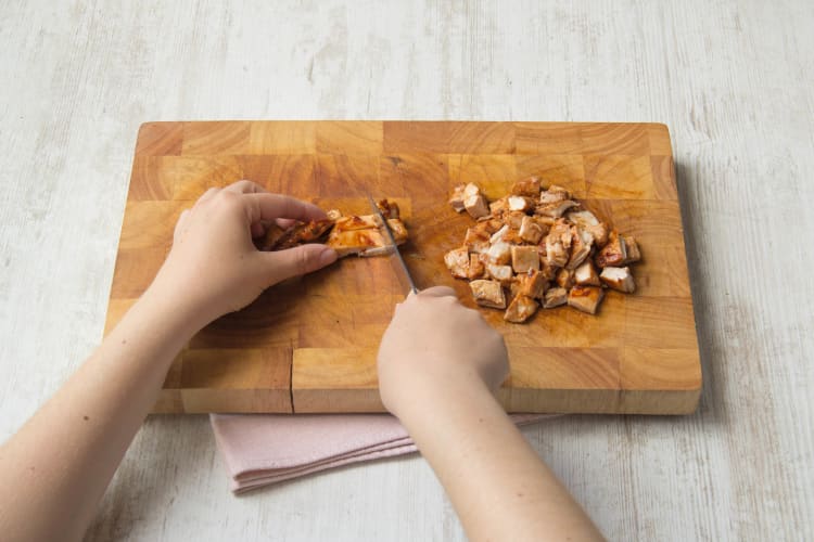 Chop chicken into 1cm cubes