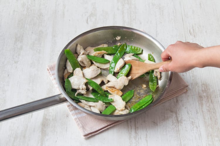 Cook the chicken and snow peas