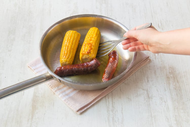 Cook the chorizo and corn