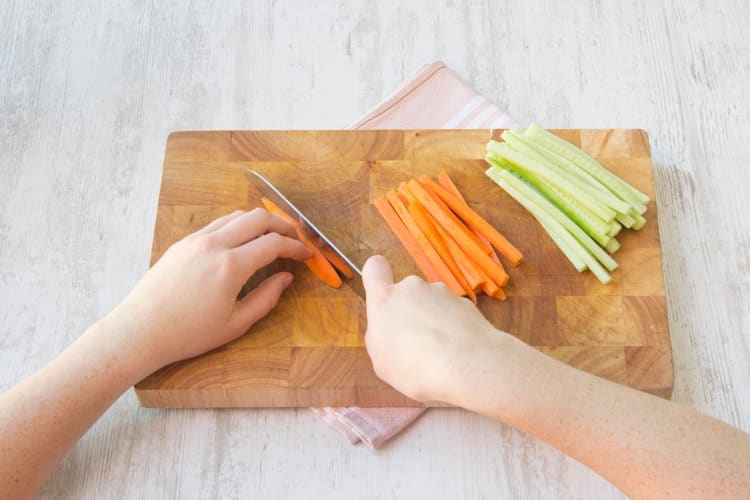 Peel and cut the cucumber and carrot