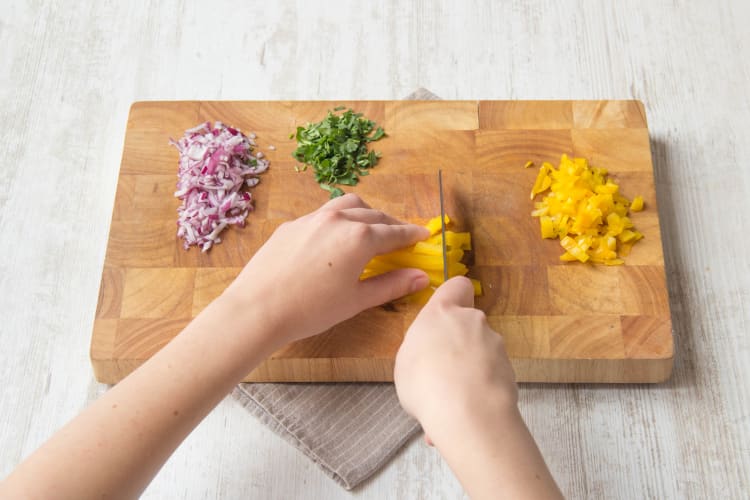 Cut peppers into cubes