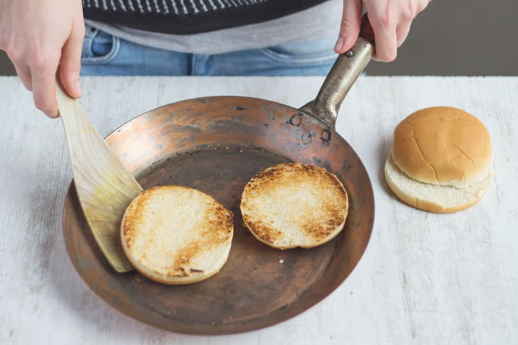 Toast buns in frying pan