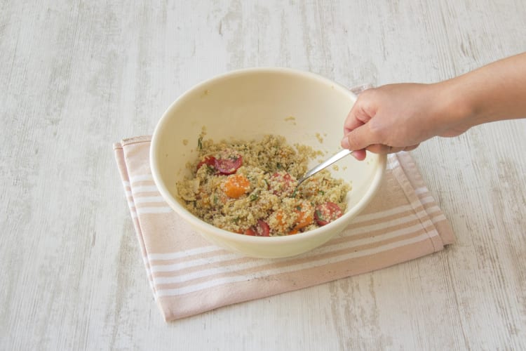 Fluff up quinoa and mix together with the vegetables