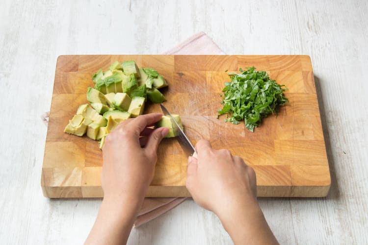 cut the basil and avocado