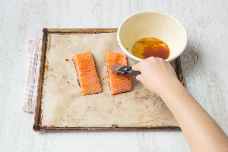 Add the soy/honey to the salmon
