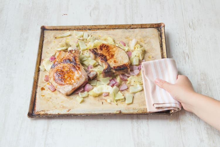 Pop pork on top of the veggies