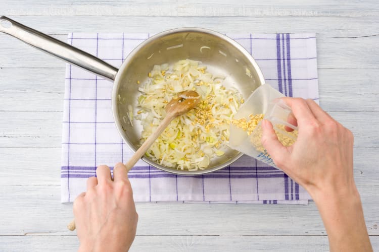 Add pearl barley to the pan