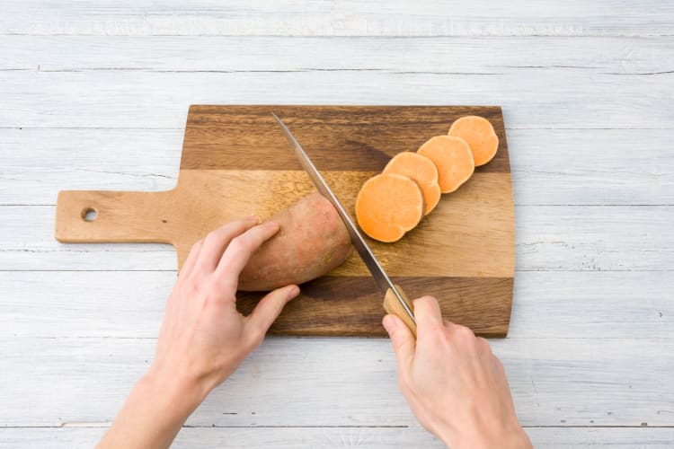 Cut your sweet potatoes into discs