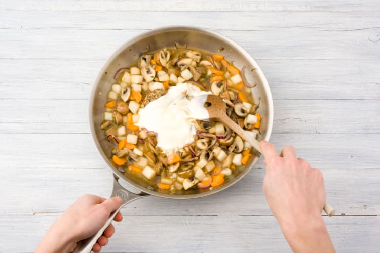 Add your creme fraiche and stir