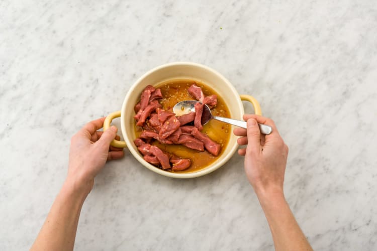 Marinade the beef strips
