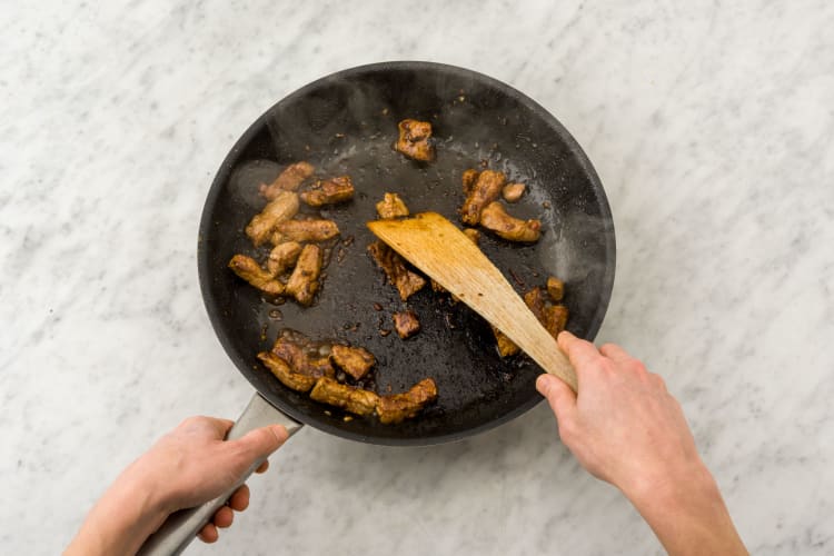Cook the beef strips