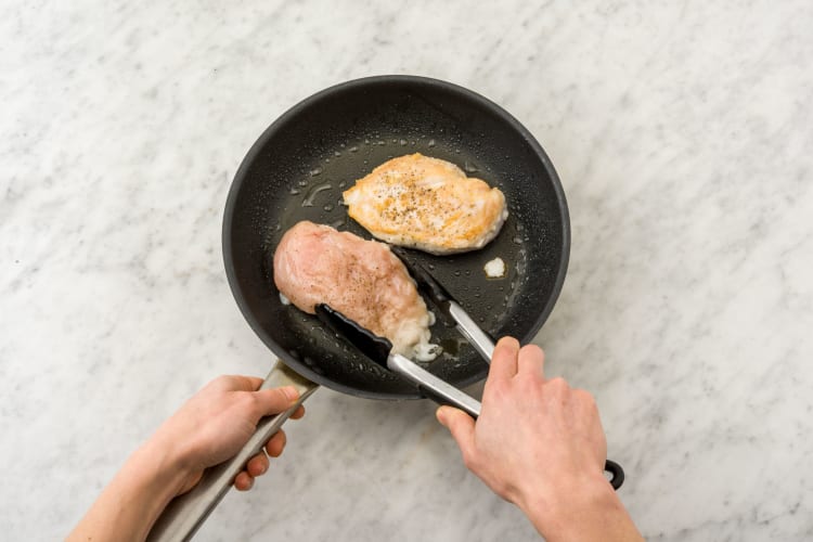 Cook chicken in an oven-proof frying pan