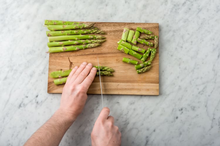 chop the asparagus spears