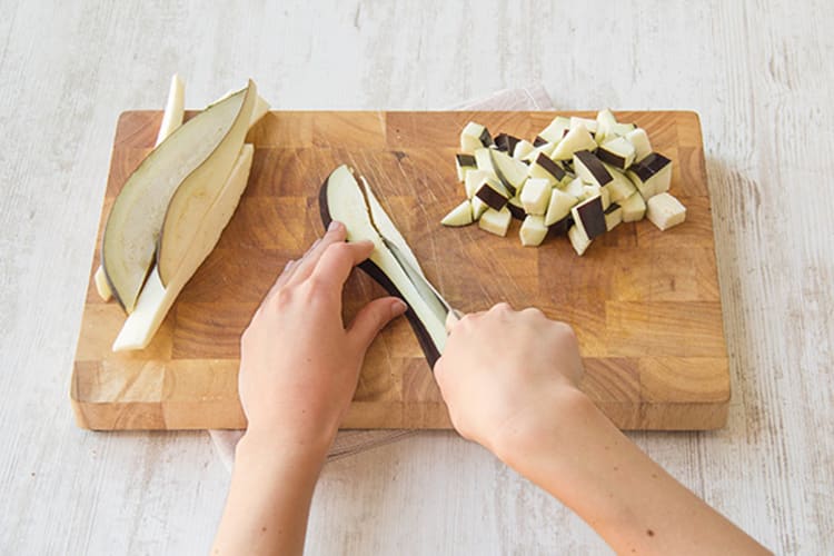 Slice the aubergine