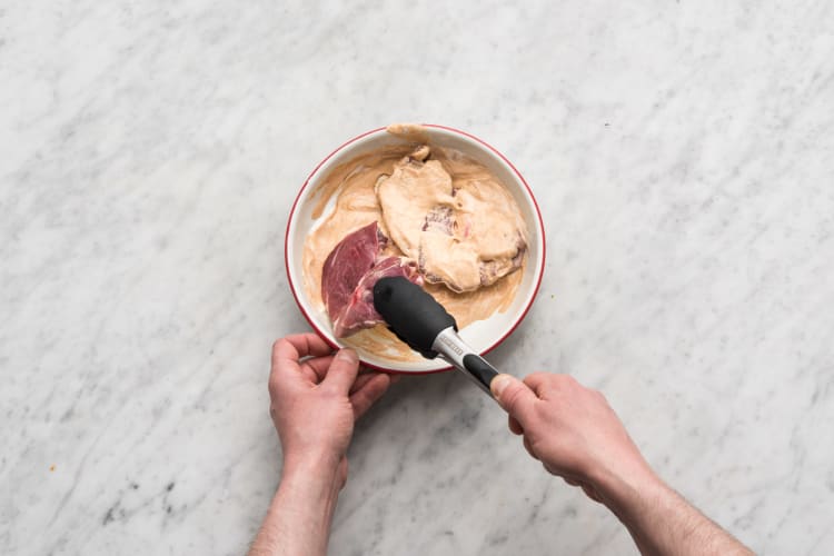 Marinate the lamb leg steaks