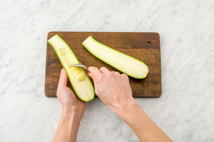 Scrape out the middle of the courgettes