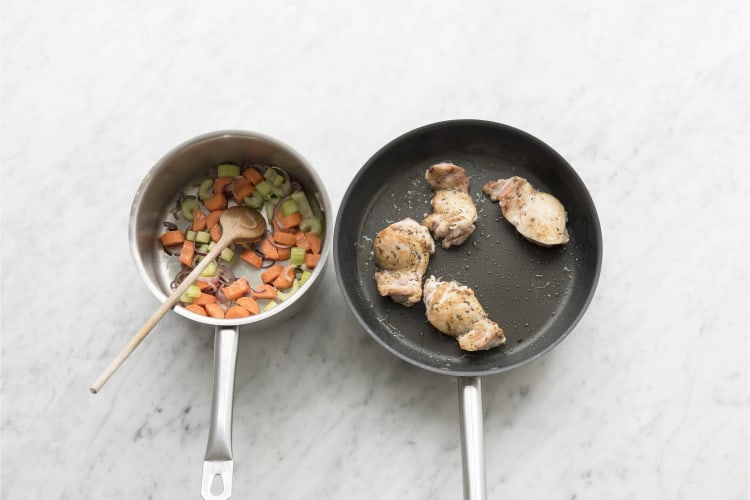 Fry your chicken and veg seperately
