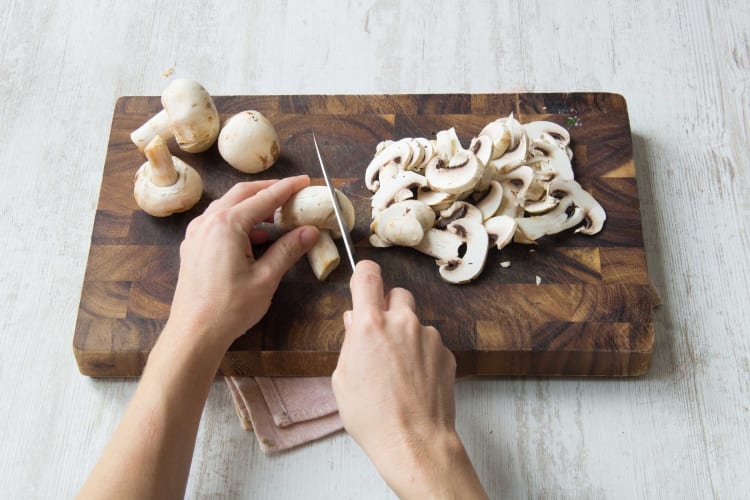 Slice the button mushrooms