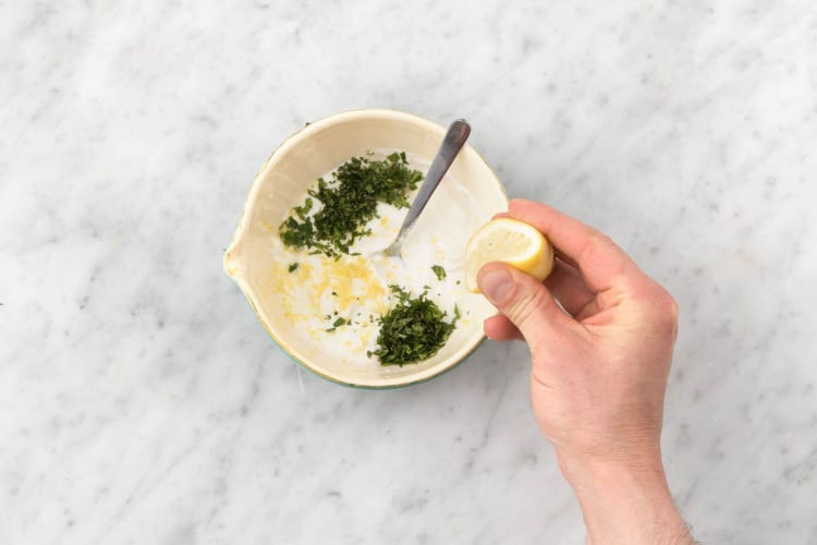 Make the lemon-mint yogurt sauce