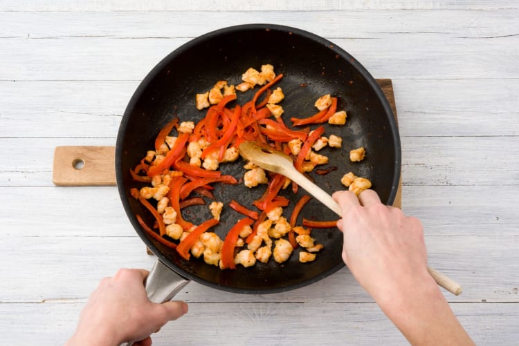 Cook the veggies and shrimp