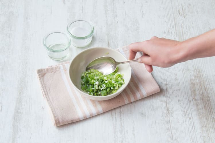 Pickle the scallions and make the sauce