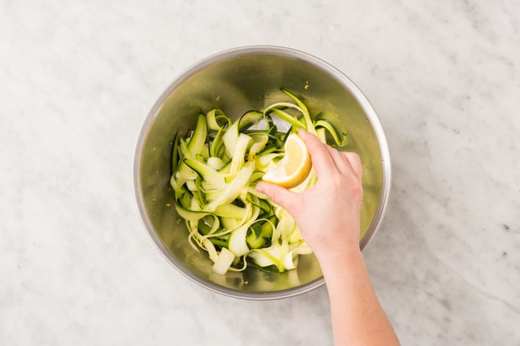 Marinate Zucchini and Rinse Shrimp