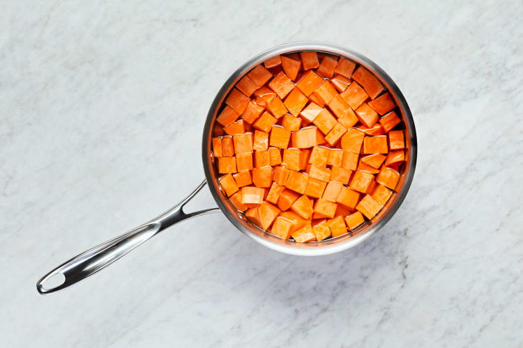 Cook Sweet Potatoes and Shallot