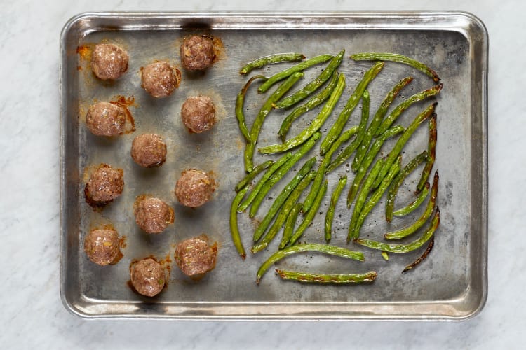 Roast Meatballs and Green Beans