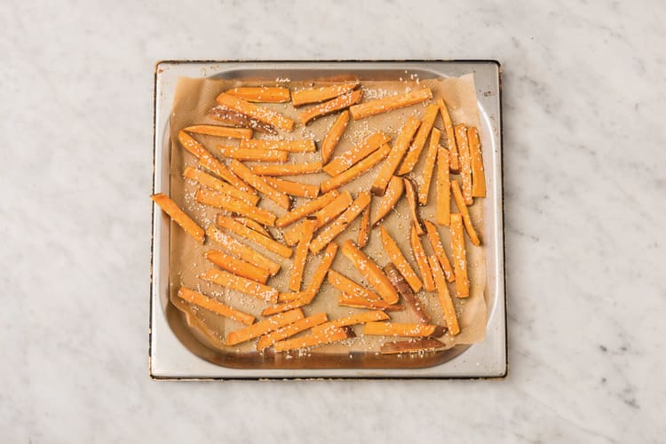 Bake the kumara fries