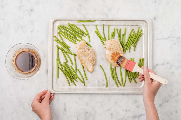 GLAZE CHICKEN AND ROAST BEANS